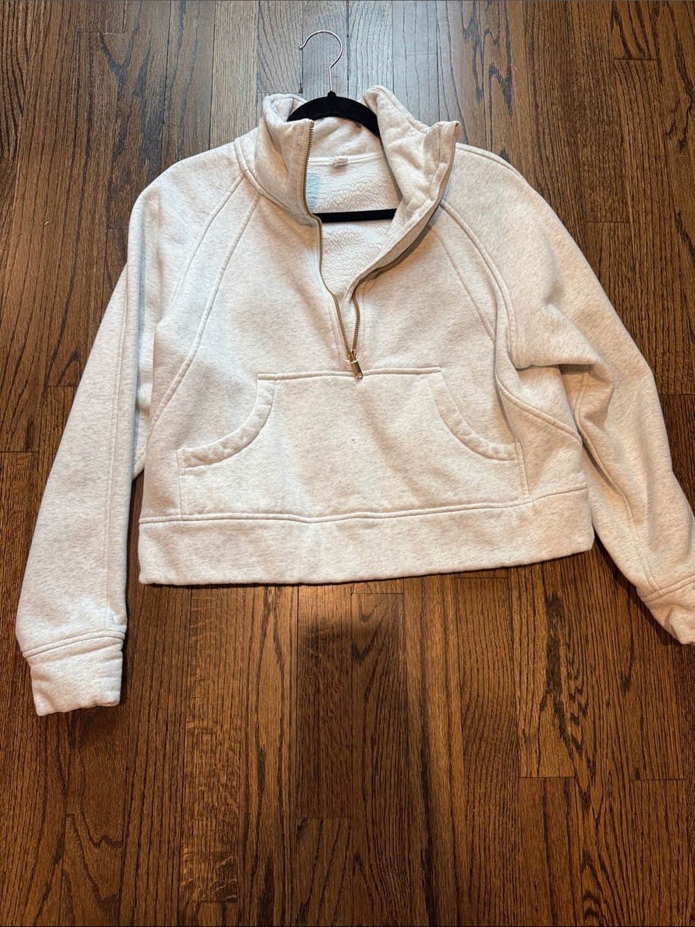 Cropped Half-Zip Pullover Hoodie - Grey Heather